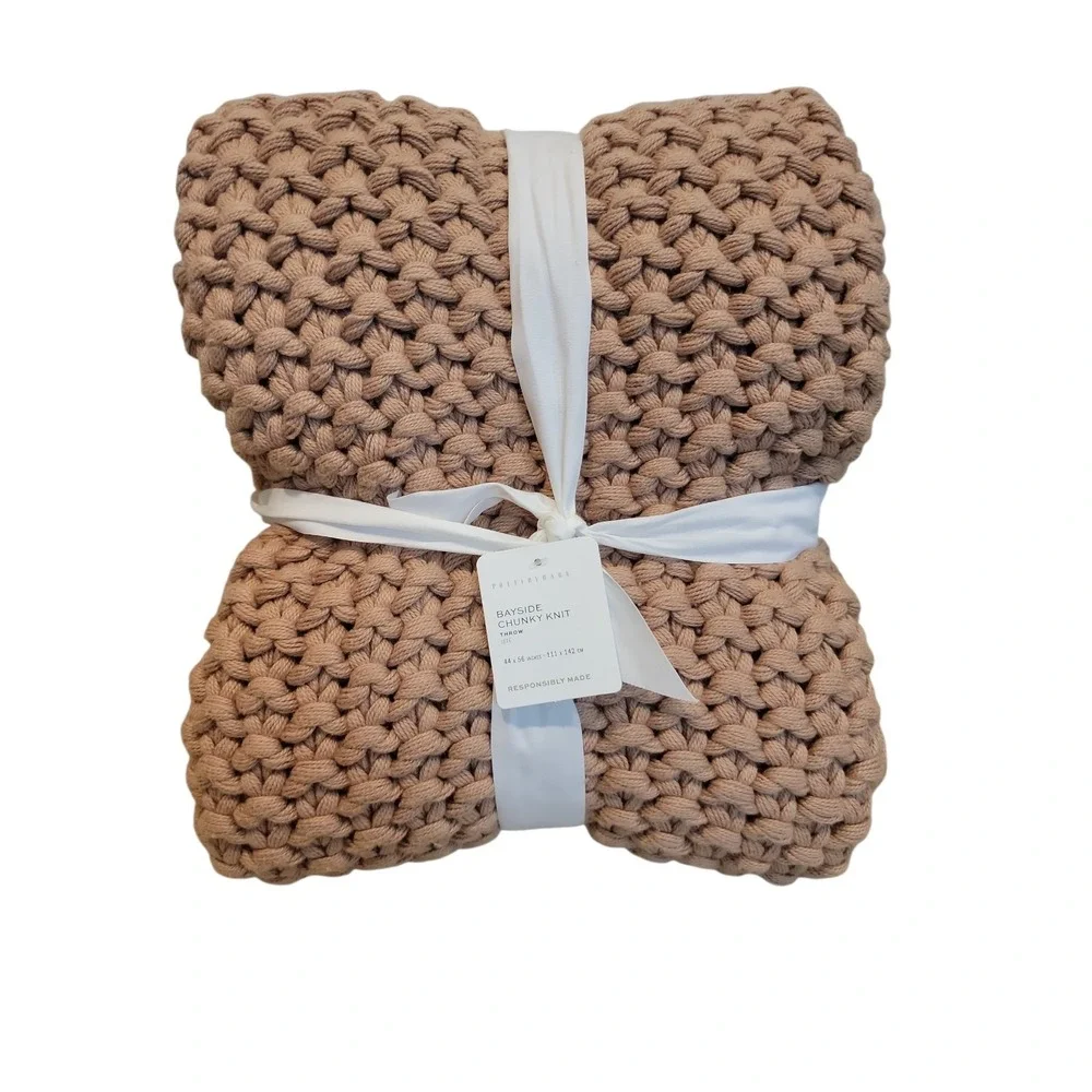 POTTERY BARN BAYSIDE SEED STITCH CHUNKY KNIT THROW BLANKET 44 X 56